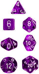 Translucent Polyhedral Purple/white 7-Die Set