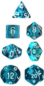 Translucent Polyhedral Teal/white 7-Die Set